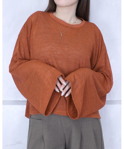amini(アミニ)の「サイドスリットシアーニットソー(その他トップス・レディース・オレンジ/ブラック/オフホワイト・MEDIUM)」の13枚目の写真