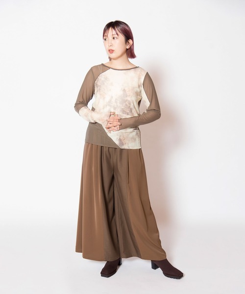 OSMOSIS（オズモーシス）の「2WAYメロー切替長袖Tシャツ（Tシャツ/カットソー・レディース・カーキ/ブラウン/ブラック・ONE SIZE）」の9枚目の写真