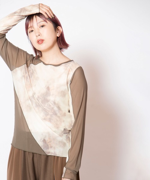 OSMOSIS（オズモーシス）の「2WAYメロー切替長袖Tシャツ（Tシャツ/カットソー・レディース・カーキ/ブラウン/ブラック・ONE SIZE）」の10枚目の写真