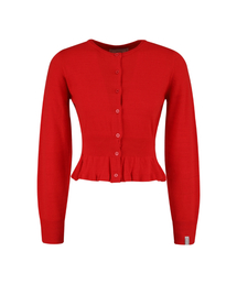 Round Slim frill Knit Cardigan (Red)
