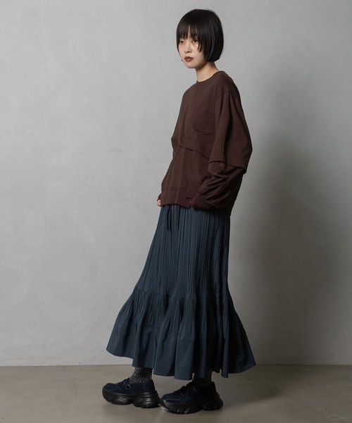 MARECHAL TERRE（マルシャルテル）の「ティアードプリーツスカート（スカート・レディース・セージグリーン/モカ/ブラック/チャコールグレー・MEDIUM）」の11枚目の写真