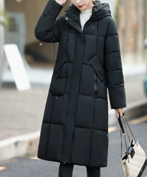 LUCPY(ラクピー)の「フード付きロング中綿コート(その他トップス・レディース・ブラック/レッド/ブラウン・MEDIUM/XX-LARGE/LARGE/X-LARGE)」の1枚目の写真