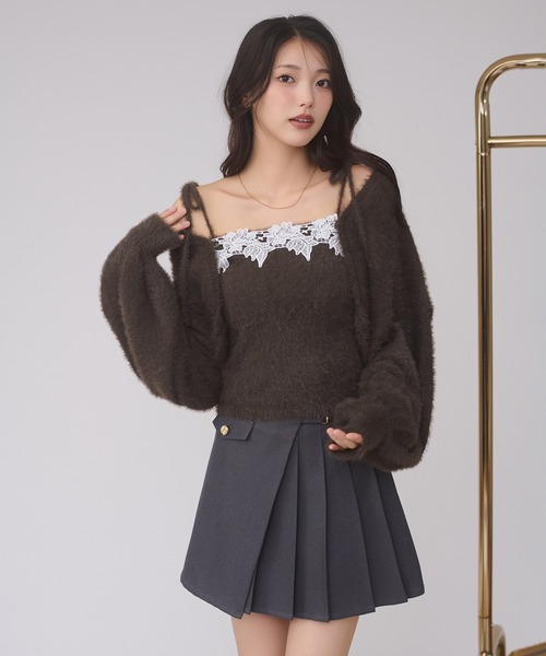 Ambre Neige(アンブルネージュ)の「shaggy knit ensemble / シャギーニットアンサンブル(カーディガン/ボレロ・レディース・アイボリー/ピンク/チャコールグレー/ボルドー・FREE)」の3枚目の写真
