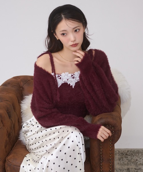 Ambre Neige(アンブルネージュ)の「shaggy knit ensemble / シャギーニットアンサンブル(カーディガン/ボレロ・レディース・アイボリー/ピンク/チャコールグレー/ボルドー・FREE)」の12枚目の写真