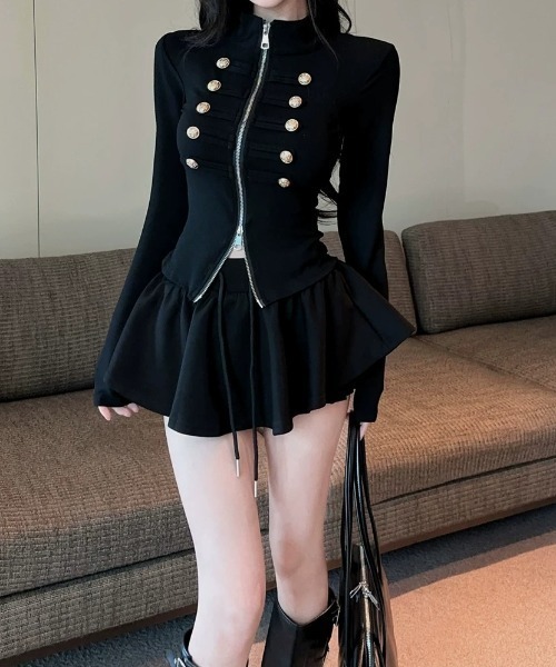 SHEPP(シープ)の「【26年秋冬新作】ナポレオンデザイン ゴールドボタン ダブルジップ スタンドネックリブトップス(Tシャツ/カットソー・レディース・ホワイト/グレー/ブラウン/ブラック・F)」の13枚目の写真