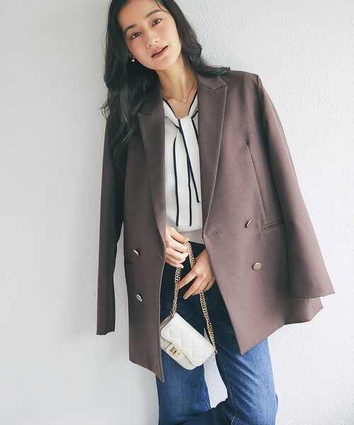 La boutique BonBon（ラブティックボンボン）の「ダブルクロスメタルボタンジャケット（テーラードジャケット・レディース・ベージュ/ブラウン/ネイビー・FREE）」の17枚目の写真