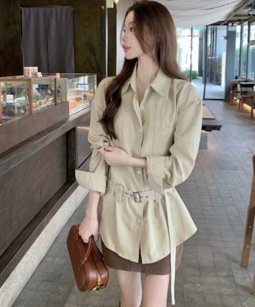 Aelina(エリナ)の「ベルト付き長袖シャツ(シャツ/ブラウス・レディース・モカ・FREE)」の7枚目の写真