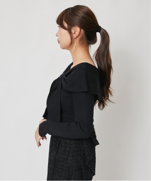 GORGE（ゴージ）の「ビッグリボン オフショルダーニット｜全4色（ニット/セーター・レディース・ブラック/チャコール/ボルドー/オフホワイト・F）」の20枚目の写真