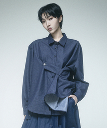 RECULER（ルキュレ）の「ドレーピングベーシックシャツ デニムライク ディープブルー（シャツ/ブラウス）」