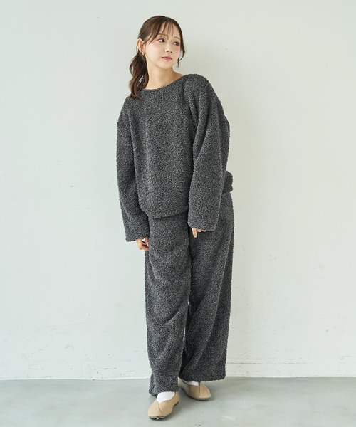 mil(ミル)の「ブークレー リラックスパンツ /モコモコ ルームウェア【585168】(その他パンツ・レディース・ベージュ/チャコールグレー/ライトグレー/ピンク・S-Short/S-Regular)」の6枚目の写真