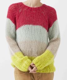 【Dignite Collier】KIDモヘヤ棒針ボーダーニットトップス 809320