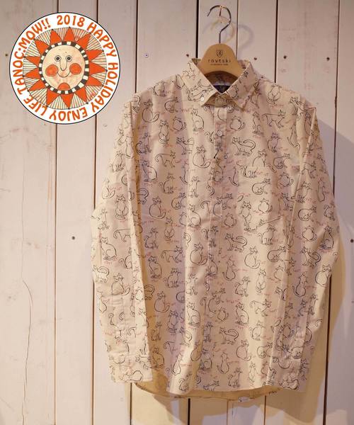 rovtski（ロフトスキー）の「パグフェイスネコイラスト総柄シャツ長袖 /2S17061501（シャツ/ブラウス・メンズ・イエロー系その他/グレー系その他/ブルー系その他2/ブルー系その他/ホワイト系その他/ホワイト系その他3/イエロー系その他2/ホワイト系その他4/ブラック系その他2/ホワイト系その他2/ブラック系その他/グリーン/グレー系その他2/ブラック系その他3/ブルー系その他3/ライトグレー/コバルトブルー/キナリ/ホワイト系その他5/ブルー系その他4/グリーン系その他/ブルー系その他5/ブラック・LARGE/MEDIUM/X-LARGE）」の6枚目の写真