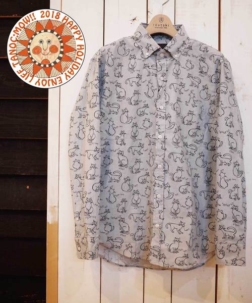 rovtski（ロフトスキー）の「パグフェイスネコイラスト総柄シャツ長袖 /2S17061501（シャツ/ブラウス・メンズ・イエロー系その他/グレー系その他/ブルー系その他2/ブルー系その他/ホワイト系その他/ホワイト系その他3/イエロー系その他2/ホワイト系その他4/ブラック系その他2/ホワイト系その他2/ブラック系その他/グリーン/グレー系その他2/ブラック系その他3/ブルー系その他3/ライトグレー/コバルトブルー/キナリ/ホワイト系その他5/ブルー系その他4/グリーン系その他/ブルー系その他5/ブラック・LARGE/MEDIUM/X-LARGE）」の11枚目の写真