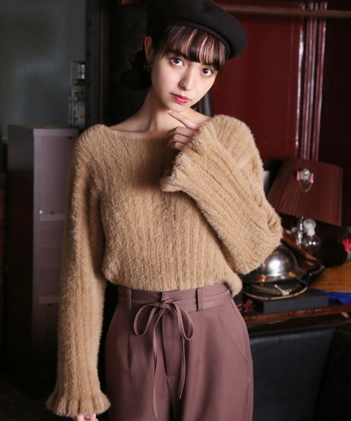 one after another NICE CLAUP（ワンアフターアナザーナイスクラップ）の「フェザーリブニット（ニット/セーター・レディース・ブラック/ベージュ/グレー/アイボリー・FREE）」の4枚目の写真