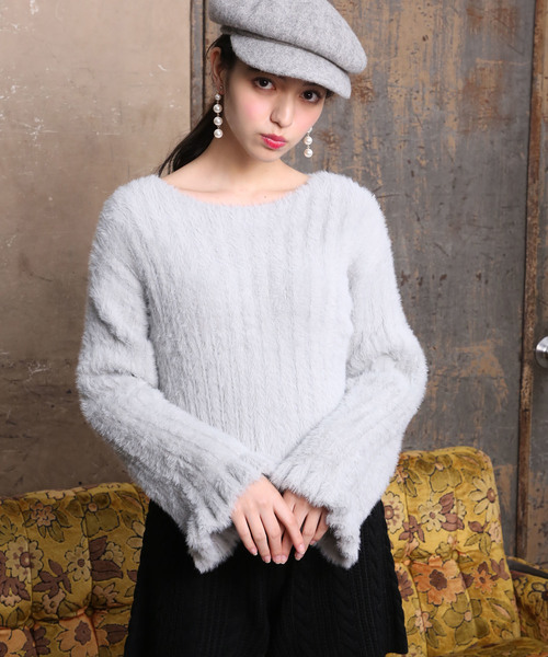 one after another NICE CLAUP（ワンアフターアナザーナイスクラップ）の「フェザーリブニット（ニット/セーター・レディース・ブラック/ベージュ/グレー/アイボリー・FREE）」の2枚目の写真