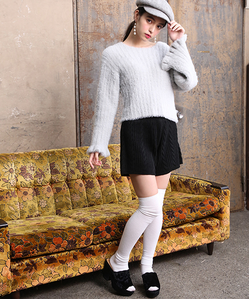 one after another NICE CLAUP（ワンアフターアナザーナイスクラップ）の「フェザーリブニット（ニット/セーター・レディース・ブラック/ベージュ/グレー/アイボリー・FREE）」の7枚目の写真