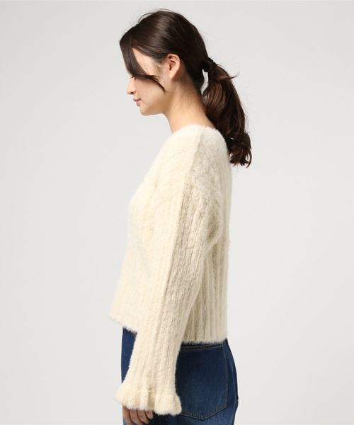 one after another NICE CLAUP（ワンアフターアナザーナイスクラップ）の「フェザーリブニット（ニット/セーター・レディース・ブラック/ベージュ/グレー/アイボリー・FREE）」の5枚目の写真