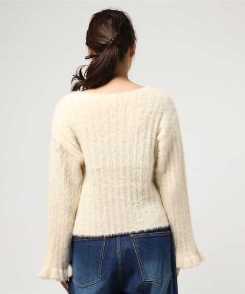 one after another NICE CLAUP（ワンアフターアナザーナイスクラップ）の「フェザーリブニット（ニット/セーター・レディース・ブラック/ベージュ/グレー/アイボリー・FREE）」の6枚目の写真