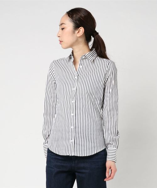 NARACAMICIE(ナラカミーチェ)の「スーパーストレッチストライプ長袖シャツ(シャツ/ブラウス・レディース・ネイビー/グレー・SMALL/LARGE/MEDIUM)」の5枚目の写真