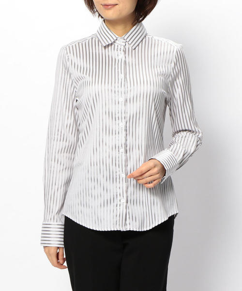 NARACAMICIE(ナラカミーチェ)の「スーパーストレッチストライプ長袖シャツ(シャツ/ブラウス・レディース・ネイビー/グレー・SMALL/LARGE/MEDIUM)」の7枚目の写真