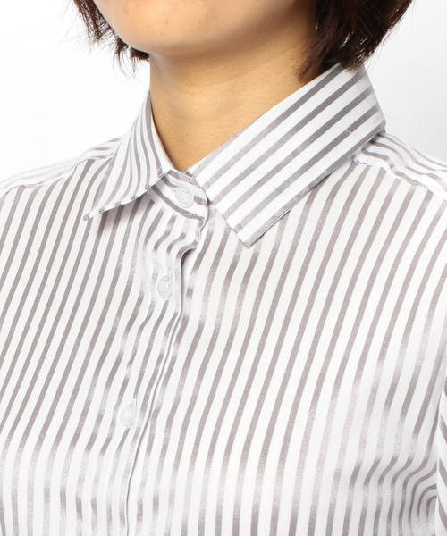 NARACAMICIE(ナラカミーチェ)の「スーパーストレッチストライプ長袖シャツ(シャツ/ブラウス・レディース・ネイビー/グレー・SMALL/LARGE/MEDIUM)」の10枚目の写真