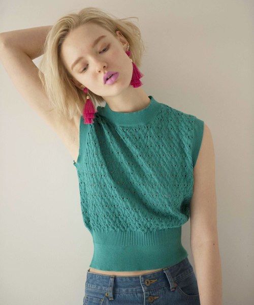 Banner Barrett（バナーバレット）の「OPEN WORK KNIT N/S PULLOVER　/　ノースリーブニットプルオーバー（ニット/セーター・レディース・イエロー/ブルー/コーラルピンク・38）」の2枚目の写真