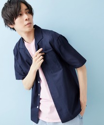 MONO-MART | ストレッチオープンカラー綿麻リネン半袖シャツ(シャツ/ブラウス)