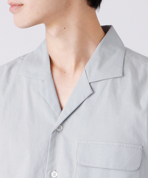 MONO-MART（モノマート）の「ストレッチオープンカラー綿麻リネン半袖シャツ（シャツ/ブラウス・メンズ・ブラック/ネイビー/レッド/オフホワイト/サックスブルー/グレー系その他/ライトピンク/ストライプ/ダークグリーン/ブルー系その他・M/L）」の16枚目の写真