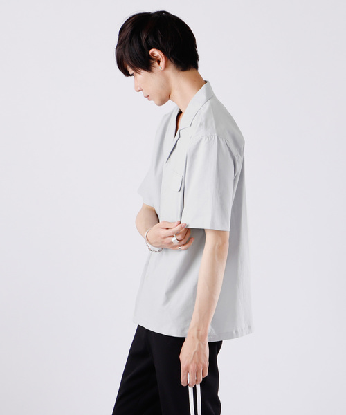 MONO-MART（モノマート）の「ストレッチオープンカラー綿麻リネン半袖シャツ（シャツ/ブラウス・メンズ・ブラック/ネイビー/レッド/オフホワイト/サックスブルー/グレー系その他/ライトピンク/ストライプ/ダークグリーン/ブルー系その他・M/L）」の22枚目の写真