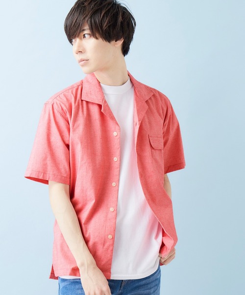 MONO-MART（モノマート）の「ストレッチオープンカラー綿麻リネン半袖シャツ（シャツ/ブラウス・メンズ・ブラック/ネイビー/レッド/オフホワイト/サックスブルー/グレー系その他/ライトピンク/ストライプ/ダークグリーン/ブルー系その他・M/L）」の9枚目の写真