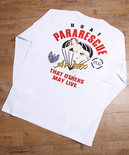 And A（アンドエー）の「AVIREX アヴィレックス / LS USAF PINNAP GIRL ピンナップガールバックプリント長袖Tシャツ / 6193325（Tシャツ/カットソー・メンズ・ホワイト/ブラック/グレー/サックスブルー・MEDIUM/LARGE/X-LARGE/XX-LARGE）」の12枚目の写真