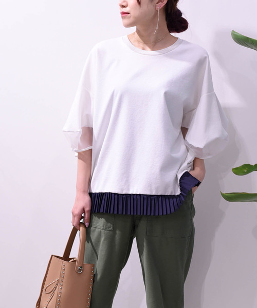 【新品　タグ付き】エイミーロー　Eimee Law プリーツレイヤードTシャツ セール】レイヤード トップス（Tシャツ/カットソー）｜Eimee Law