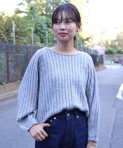 flower（フラワー）の「フリーニットトップ（Tシャツ/カットソー・レディース・ベージュ/グレー・FREE）」の6枚目の写真