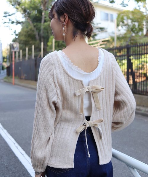 flower（フラワー）の「フリーニットトップ（Tシャツ/カットソー・レディース・ベージュ/グレー・FREE）」の5枚目の写真