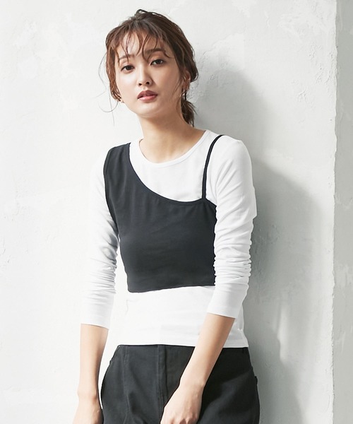KOBE LETTUCE（コウベレタス）の「ビスチェ付きロンT《2点セット》（Tシャツ/カットソー・レディース・ベージュ系その他/ブラック系その他/ホワイト×ブラック・FREE）」の2枚目の写真
