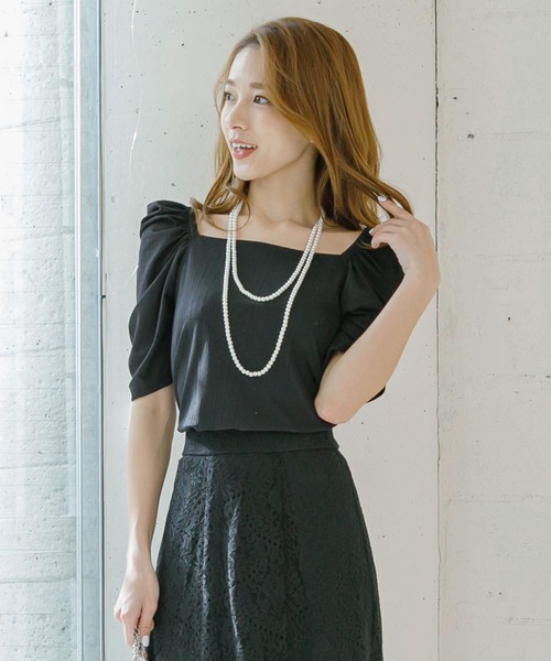 KOBE LETTUCE（コウベレタス）の「スクエアネックパフスリーブトップス（シャツ/ブラウス・レディース・ブルー/オフホワイト/ピンク/ブラック・FREE）」の3枚目の写真