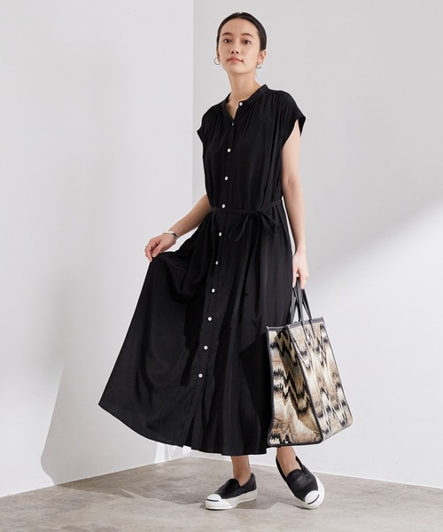 ADAM ET ROPE'（アダムエロペ）の「ギャザーフレアワンピース（ワンピース・レディース・ブラック/グリーン/ベージュ・FREE）」の6枚目の写真