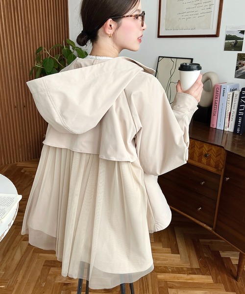 moment+（モーメントプラス）の「コットンライクツイルバックチュールレイヤードマウンテンパーカー（マウンテンパーカー・レディース・ブラック/ベージュ/カーキ/ライトベージュ/アイボリー/ネイビー・FREE/M/L）」の9枚目の写真