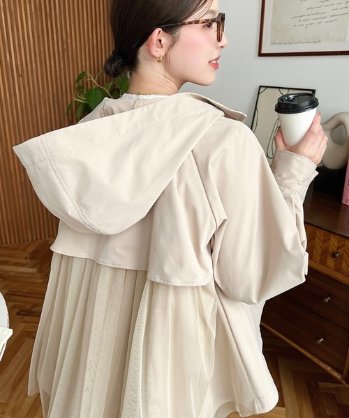 moment+（モーメントプラス）の「コットンライクツイルバックチュールレイヤードマウンテンパーカー（マウンテンパーカー・レディース・ブラック/ベージュ/カーキ/ライトベージュ/アイボリー/ネイビー・FREE/M/L）」の11枚目の写真