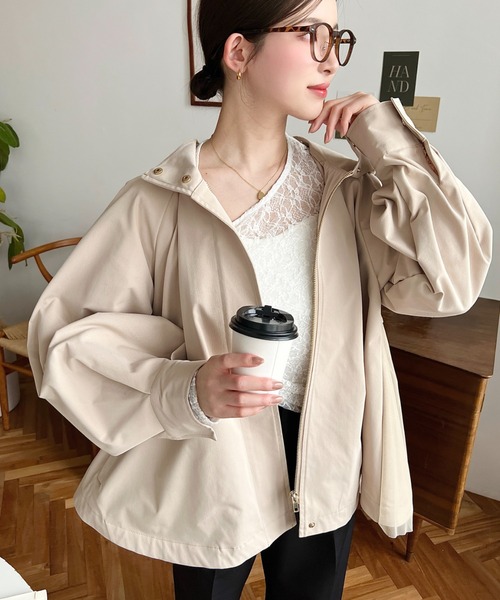 moment+（モーメントプラス）の「コットンライクツイルバックチュールレイヤードマウンテンパーカー（マウンテンパーカー・レディース・ブラック/ベージュ/カーキ/ライトベージュ/アイボリー/ネイビー・FREE/M/L）」の8枚目の写真