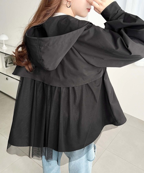 moment+（モーメントプラス）の「コットンライクツイルバックチュールレイヤードマウンテンパーカー（マウンテンパーカー・レディース・ブラック/ベージュ/カーキ/ライトベージュ/アイボリー/ネイビー・FREE/M/L）」の14枚目の写真