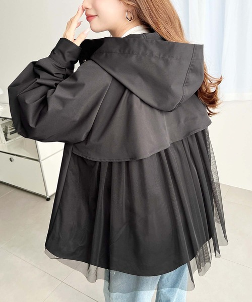 moment+（モーメントプラス）の「コットンライクツイルバックチュールレイヤードマウンテンパーカー（マウンテンパーカー・レディース・ブラック/ベージュ/カーキ/ライトベージュ/アイボリー/ネイビー・FREE/M/L）」の13枚目の写真