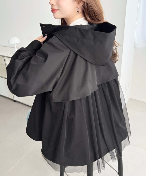 moment+（モーメントプラス）の「コットンライクツイルバックチュールレイヤードマウンテンパーカー（マウンテンパーカー・レディース・ブラック/ベージュ/カーキ/ライトベージュ/アイボリー/ネイビー・FREE/M/L）」の17枚目の写真