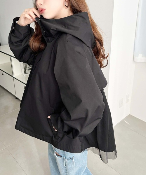 moment+（モーメントプラス）の「コットンライクツイルバックチュールレイヤードマウンテンパーカー（マウンテンパーカー・レディース・ブラック/ベージュ/カーキ/ライトベージュ/アイボリー/ネイビー・FREE/M/L）」の12枚目の写真