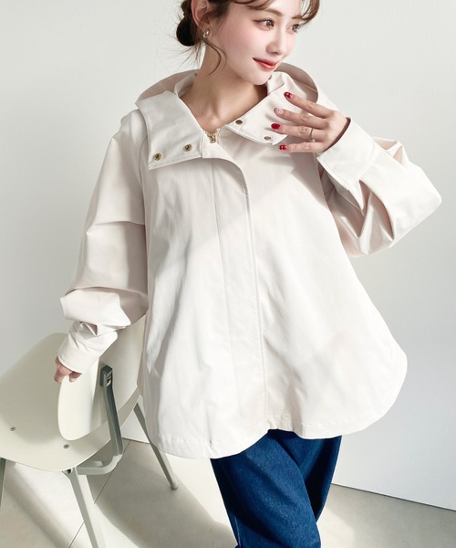 moment+（モーメントプラス）の「コットンライクツイルバックチュールレイヤードマウンテンパーカー（マウンテンパーカー・レディース・ブラック/ベージュ/カーキ/ライトベージュ/アイボリー/ネイビー・FREE/M/L）」の22枚目の写真