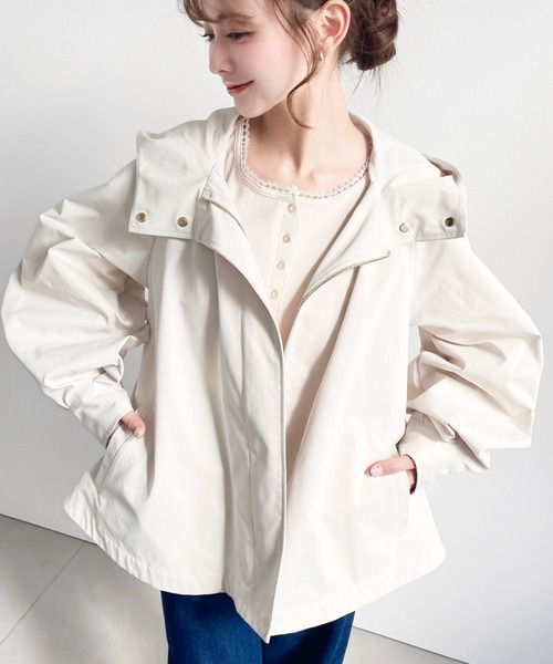 moment+（モーメントプラス）の「コットンライクツイルバックチュールレイヤードマウンテンパーカー（マウンテンパーカー・レディース・ブラック/ベージュ/カーキ/ライトベージュ/アイボリー/ネイビー・FREE/M/L）」の21枚目の写真