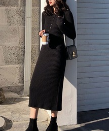 Girly Doll（ガーリードール）の「ヘンリーネックリブニットワンピース（ワンピース・レディース）」