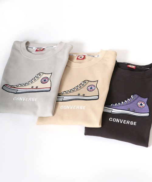 CONVERSE（コンバース）の「CONVERSE/コンバース リンガー ワンポイント刺繍 ロゴスウェットトレーナー（スウェット・レディース・ブラック/パープル/オフホワイト/ブルー/ブラック系その他/グレー系その他/ベージュ系その他・M/L/LL）」の5枚目の写真