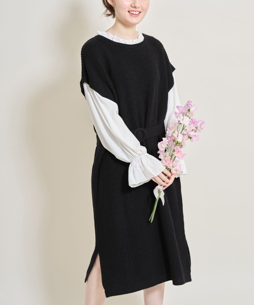 セール ベルト付きプチフリルネックキャンディースリーブとろみサテン ニットドッキングワンピース ワンピース Tocco Closet トッコ クローゼット のファッション通販 Zozotown