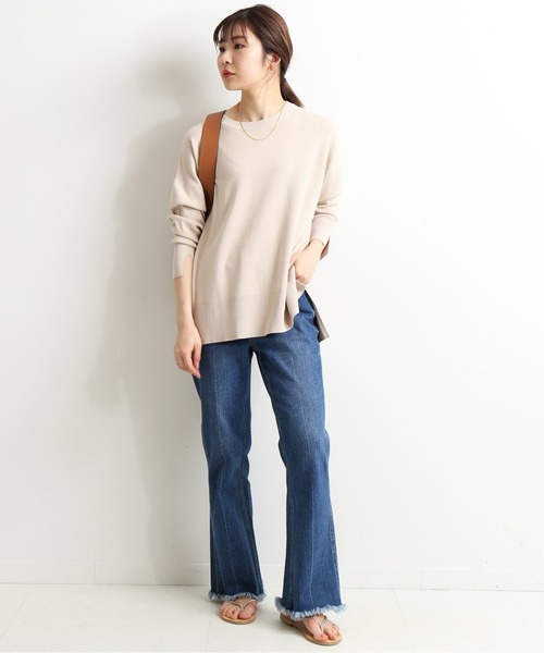 SLOBE IENA（スローブイエナ）の「総針クルーネックプルオーバー【手洗い可能】◆（ニット/セーター・レディース・アイボリー/ベージュ/グリーン/ブラウン・FREE）」の6枚目の写真